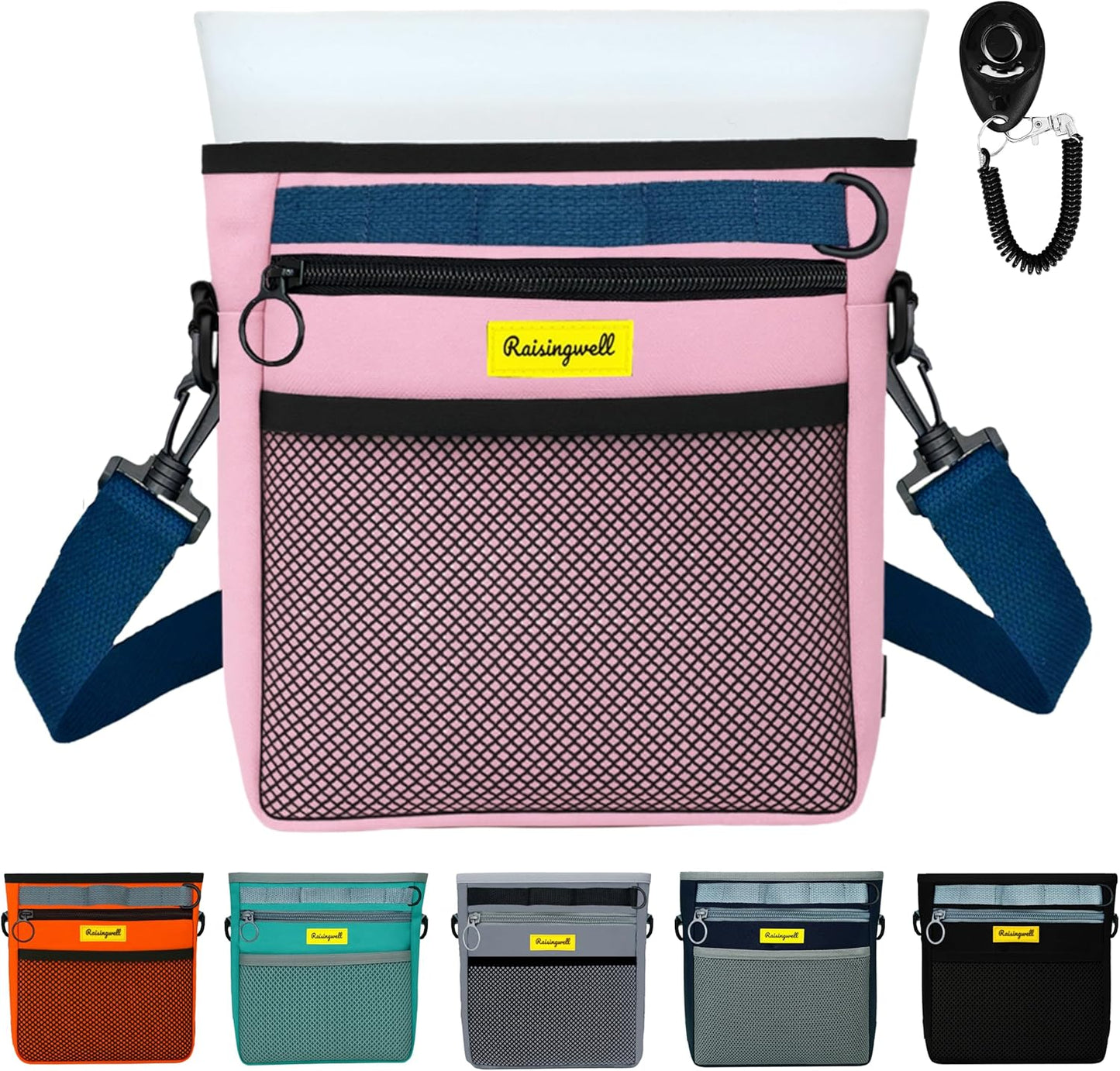 Dog Treat Pouch with Magnetic Closure 4-Cup Silicone Bag Fanny Pack Holder with Clicker 4 Ways to Wear Front Pocket Fits All Phones Ideal for Leash, Pet Walking and Training（Pink）