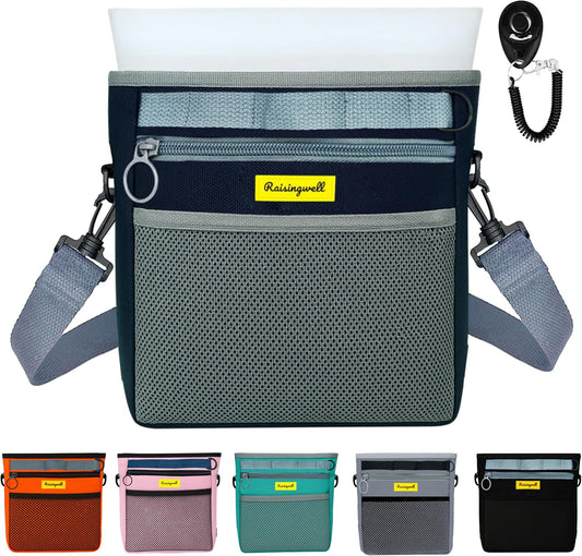 Dog Treat Pouch with Magnetic Closure 4-Cup Silicone Bag Fanny Pack Holder with Clicker 4 Ways to Wear Front Pocket Fits All Phones Ideal for Leash, Pet Walking and Training（Blue）