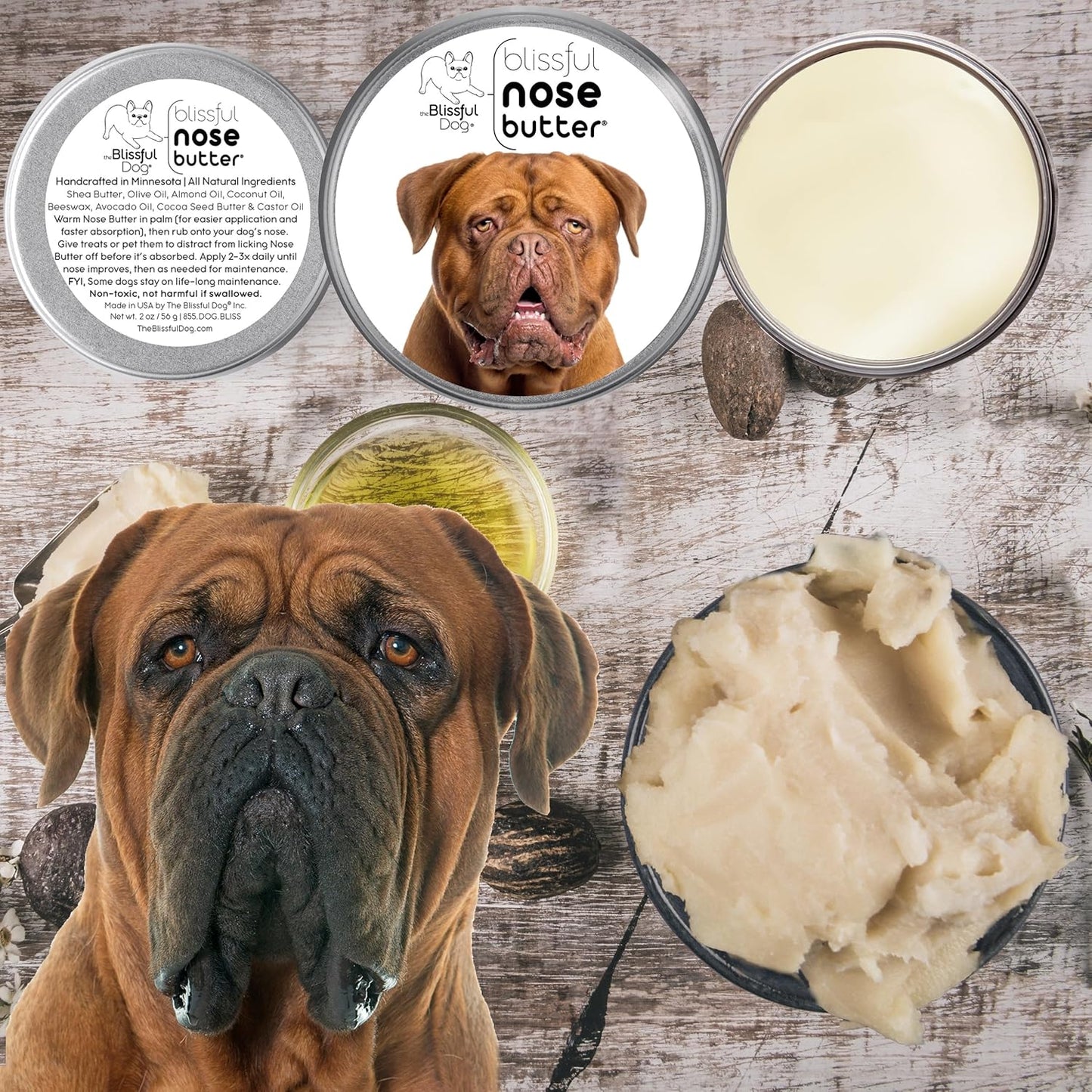 The Blissful Dog Dogue De Bordeaux Unscented Nose Butter - Dog Nose Butter, 4 Ounce