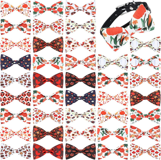 Weewooday 16 Pcs Dog Bow Ties Slide Pet Collar Bows Summer Hawaiian Styles Large Dog Collar Attachment Bowtie with Rubber Bands Male Pet for Spring Summer Grooming Independence Day(Pumpkin Style)