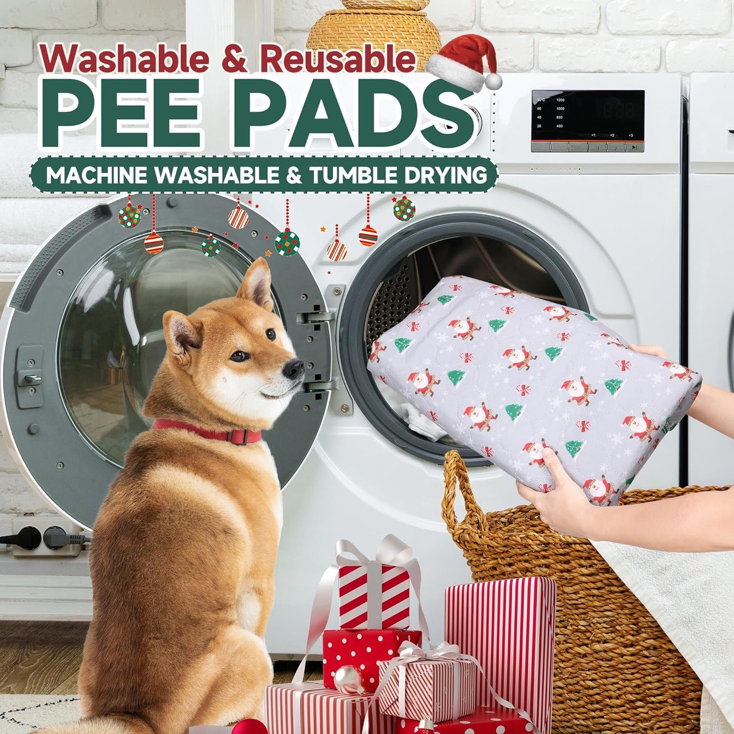 Aitmexcn Christmas Washable Pee Pad for Dogs, 2PCS 36*48in Xmas Super Absorbent Reusable Puppy Pads Pet Training Pads, Waterproof mats for Playpen, Crate, Whelping Box, Potty Training